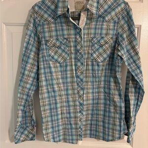 Roper White and Blue Plaid Pearl Snap Shirt